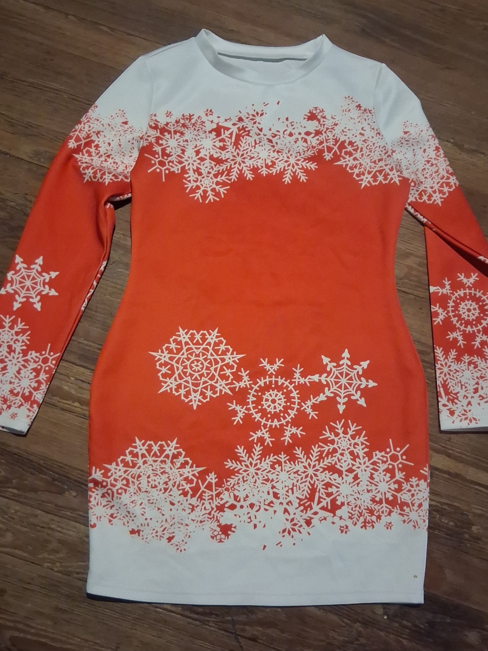 SHEIN Orange and White Snowflake Mini Dress